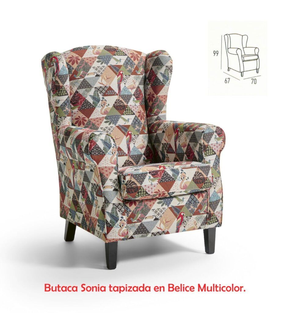 Butaca fija Sonia tapizada en Belice Multicolor