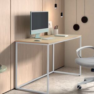 Mesa de estudio Mia estructura metal blanca tablero roble